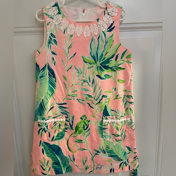 Lilly Pulitzer Size 6 Girls Shift Dress Pink and Green Jungle Print Summer - Picture 2 of 7